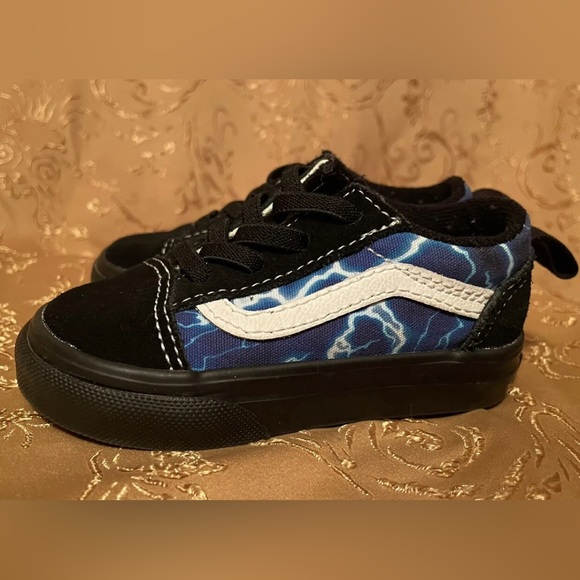 VANS Old Skool Lightning Black/Blue Elastic Slip-On Sneakers Kids Size 5t NWOB - Picture 3 of 8